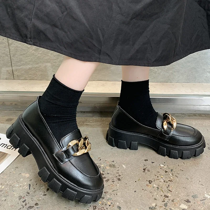 2024 buty damskie kobiet mody Mary Janes buty na płaskiej podeszwie z okrągłym noskiem mokasyny oksfordy na platformie na co dzień metalowe