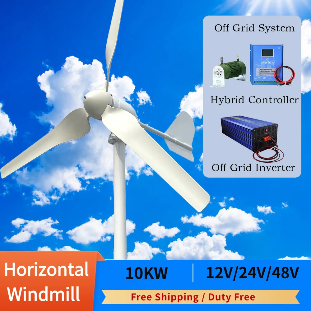 10KW Wind Turbine Generator New Energy Power 10000W 3 Blades 12v 24v 48v With Mppt/Hybrid Charge Controller For Farm Home Use