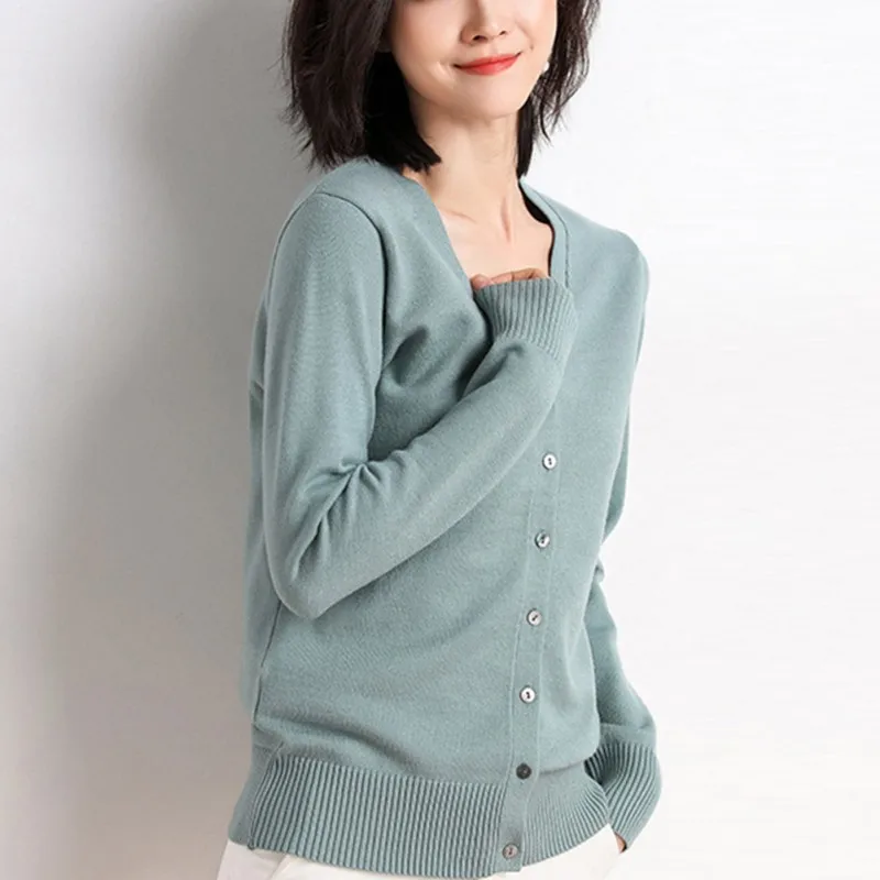 Women Button Solid Color Knit Short Cardigan Long Sleeve Fashion Casual Winter Warm Loose Sweater