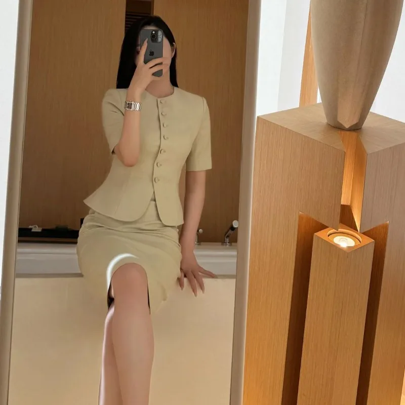 Skirt Short Sleeve 2 Pieces Sets for Women Suits Sexy Jacket New Matching Vacation 2024 Summer Fashion Stylish Full Woman Outfit