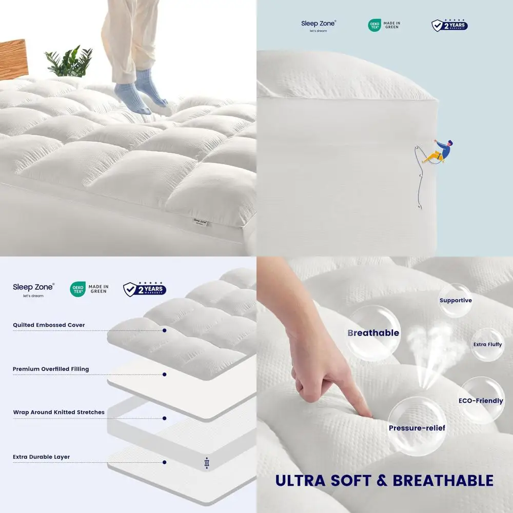 

Extra Thick Plush Mattress Topper for Back Support, Deep Pocket Fitted Cover, Hotel Quality, White, California King