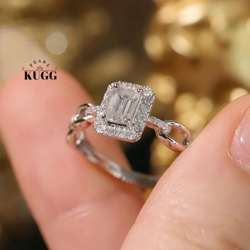 KUGG Platinum Rings Fashion Chain Design Luxury Shiny Style Real Natural Diamond Engagement Ring for Women High Wedding Jewelry