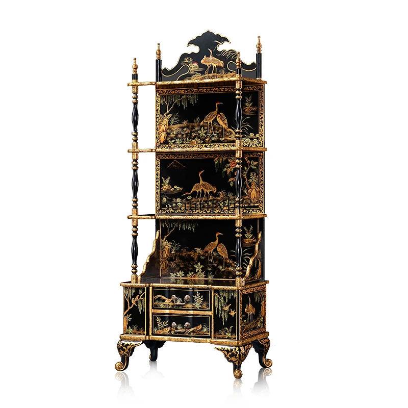 

American-style painted display cabinet, villa high-end luxury bookshelf European-style carved decorative cabinet