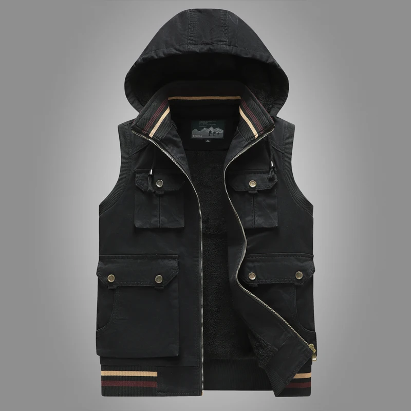 

New Cotton Lamb Fleece Jacket Men Outdoor Vest Multi-Pocket Solid Fishing Work Waistcoat Photography Casual Plush Warm Vest
