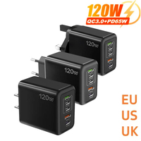 USB Charger 5 Ports Total 120W Type C Fast Charging Mobile Phone Wall Adapter For iPhone 15 Samsung Xiaomi Huawei EU/US/UK Plug
