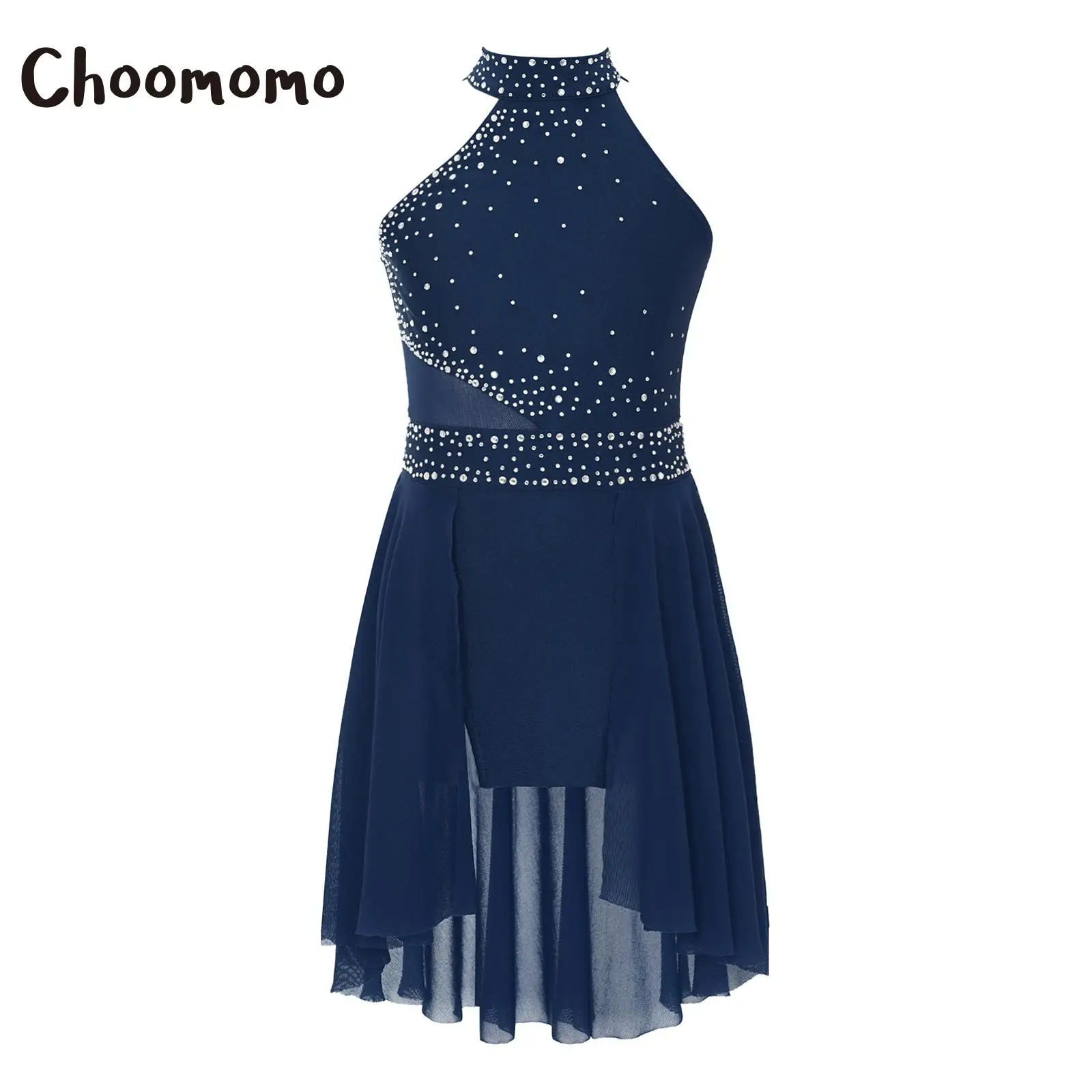 

Детское платье-леотард для девочек с блестками и стразами, с асимметричным подолом, без рукавов, для фигурного катания, лирического танца и гимнастики