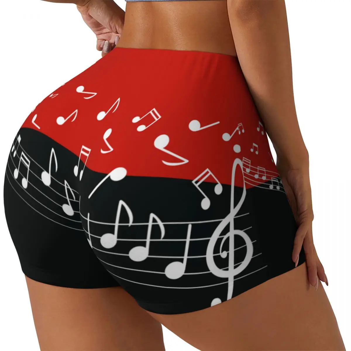 Yoga Shorts Music Notes Women Biker Tight Elastic Workout Sports Leggings Sportswear