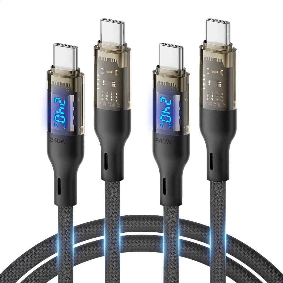 

240W USB C to USB C Cable[4ft 2Pack]Fast Charging USB C Cable with LED Display for Galaxy S23+ S23Ultra S22Ultra Book Pro lPhon