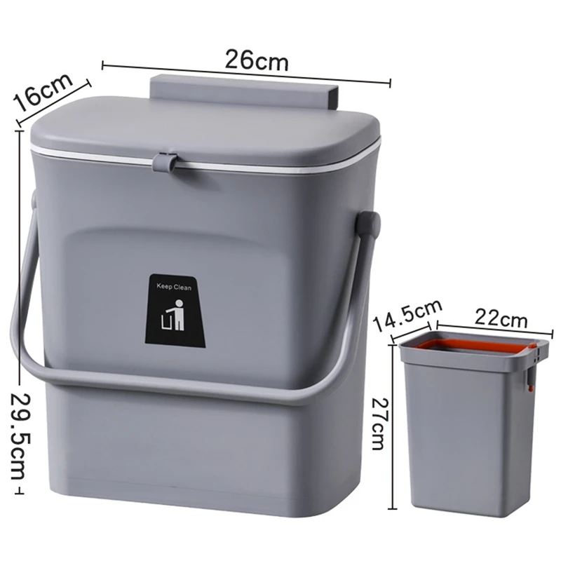 2.4 Gallon Kitchen Trash Can With Slide Lid,Under Sink Garbage Can, Waste Bins With Inner Barrel,Hang Trash Bin