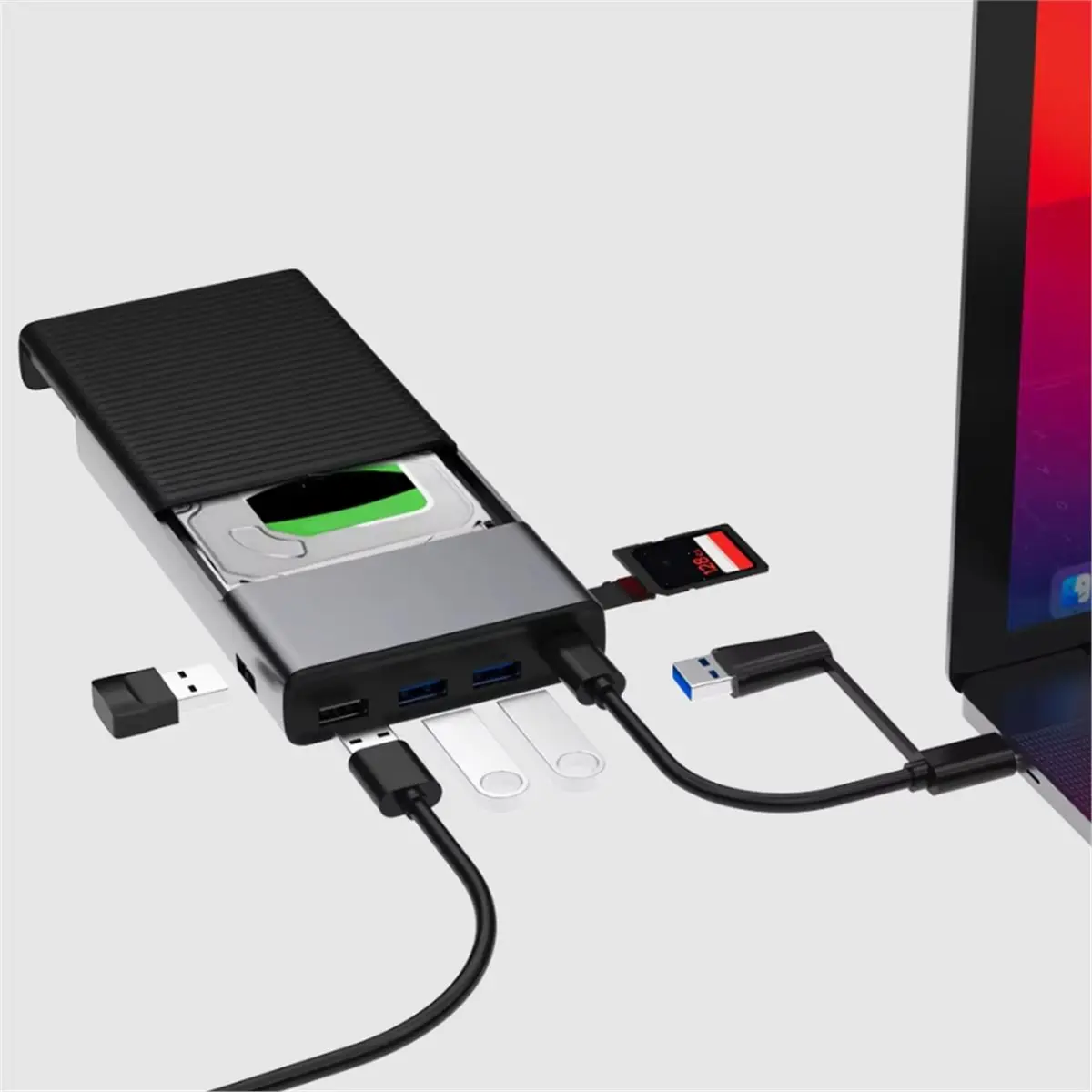 HDL USB C HUB with Hard Drive Enclosure 2.5 SATA to USB 3.0 Type C Adapter for External SSD Disk HDD Case