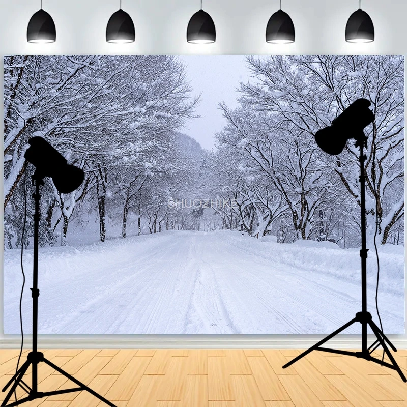 الشتاء الغابات الثلوج الطريق خلفيات للتصوير الفوتوغرافي عدم وضوح المشهد الثلج الطريق شجرة التنوب خلفية الصورة XD-05