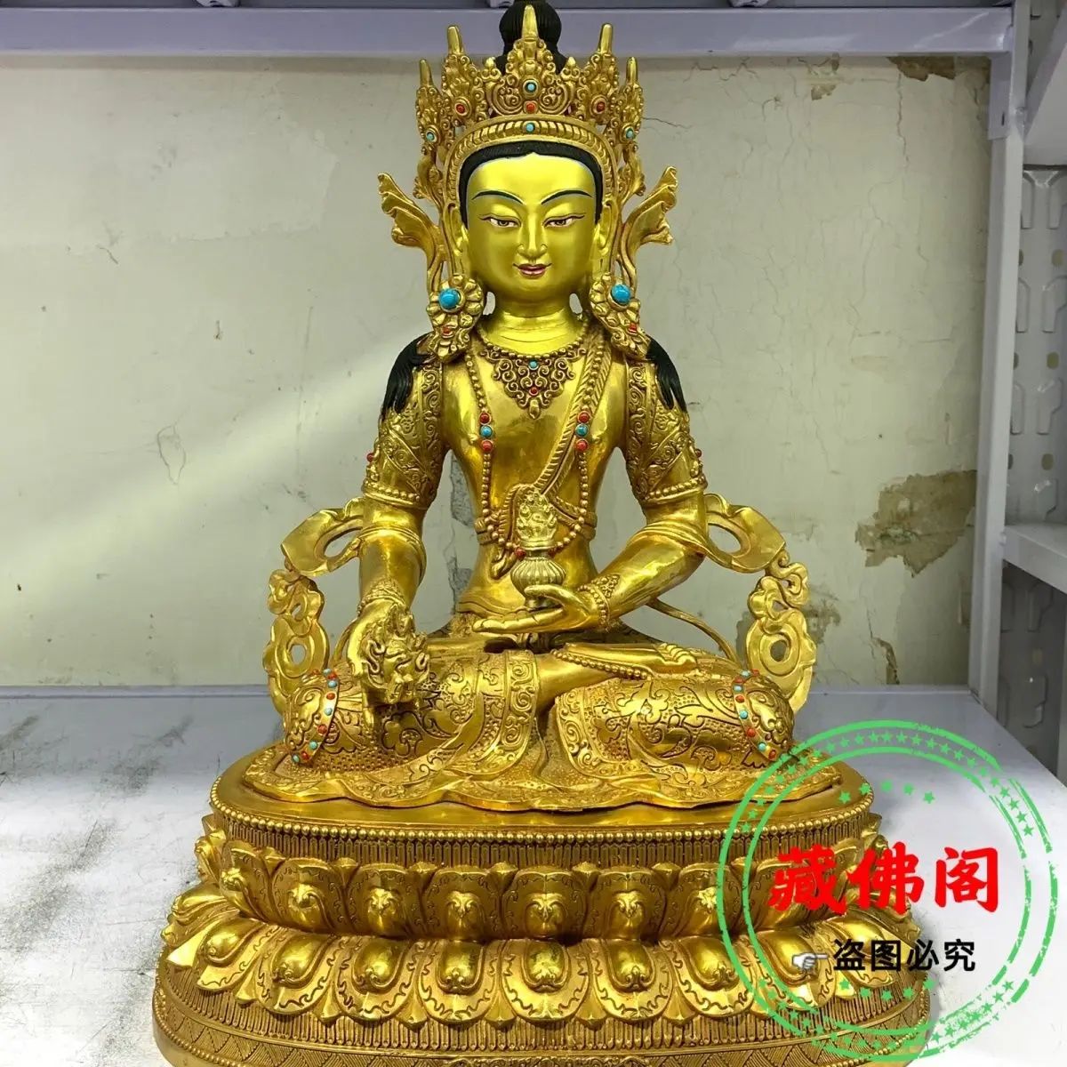 

15 inch Tibetan King Bodhisattva Pure Copper Precision Craftsmanship Tibetan Gilded Bronze Statue One Foot Five Family Buddha Ha