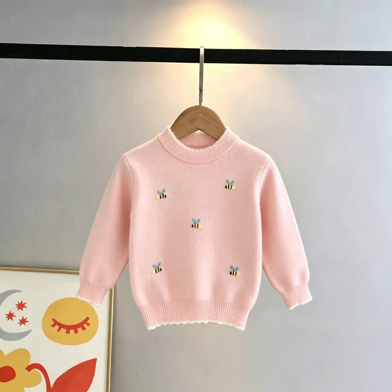 Adorable Nature-inspired Knit Sweaters for Student Charming Cartoon Bee Pattern Kids Girl Knitting Tops Winter Clothes JY10073
