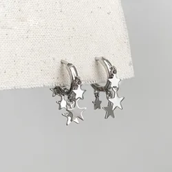Korean Small Star Hoop Earrings Cute Silver Color Tassel Geometric Style Earring Fashion Punk Y2k Jewelry Gifts