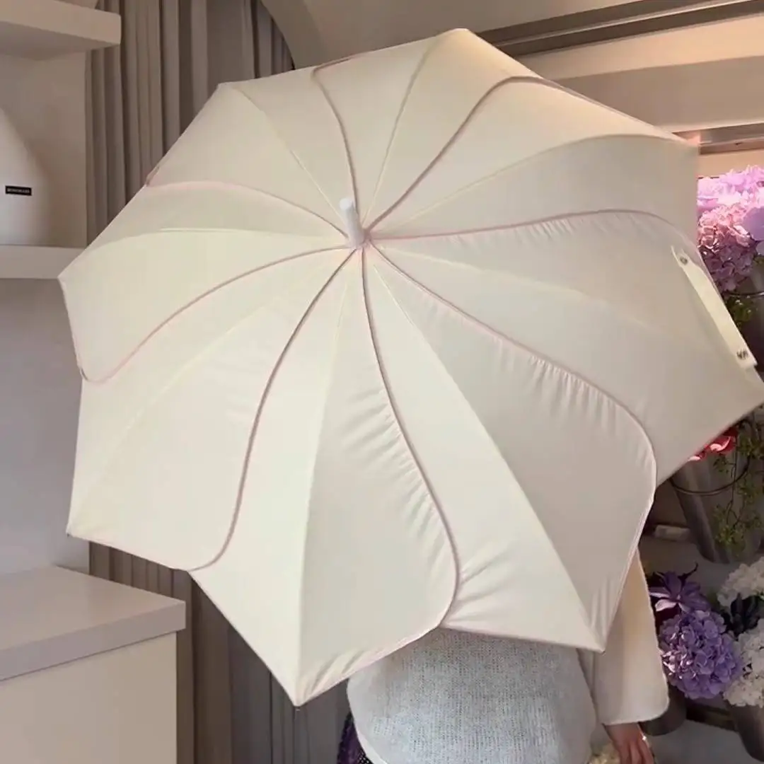 

Зонт с длинной ручкой и лепестком, солнцезащитный козырек, женский высококачественный зонт двойного назначения от дождя и солнца на лето 2025 г.