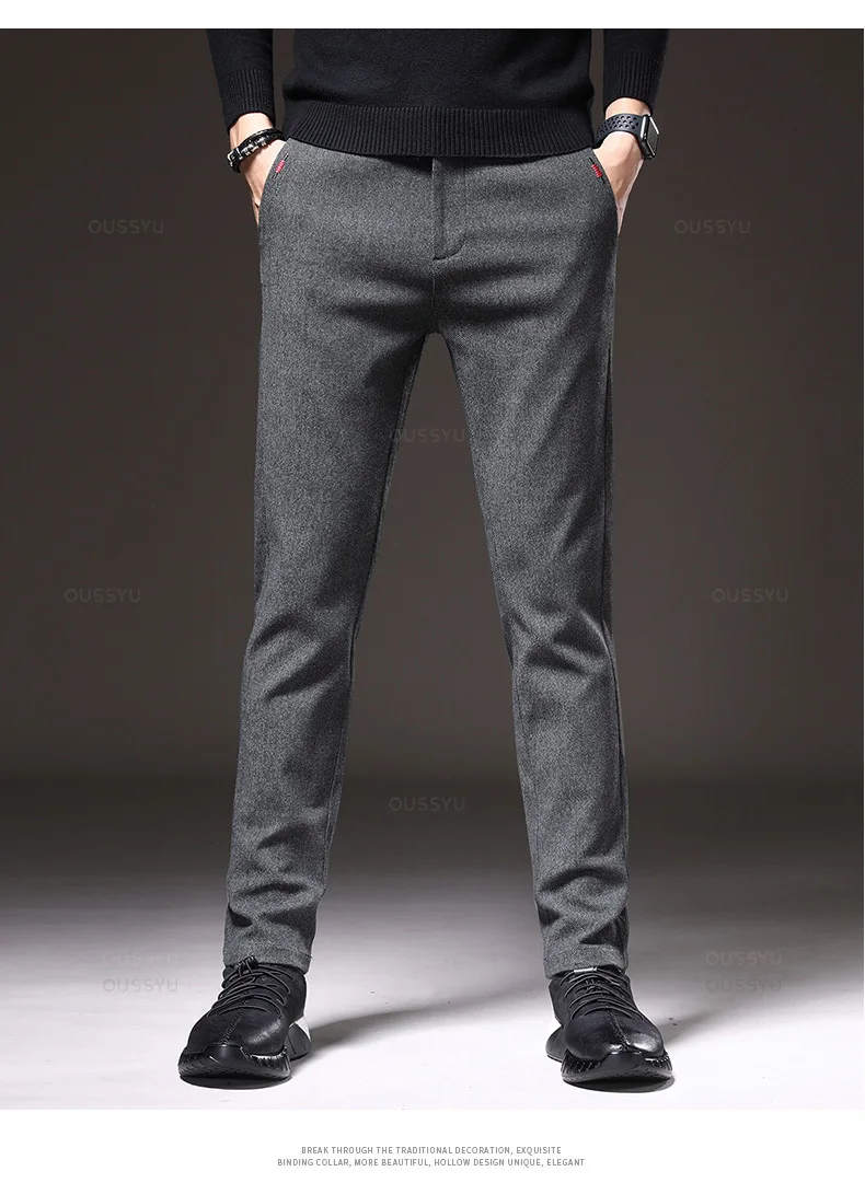 Autumn Winter Men's Casual Pants Solid Color Business Elastic Waist Slim Fit Stretch Thick Gray Black Blue Cotton Trousers Male 14 S1e99da97009742d3a37e6d8460c52c46j