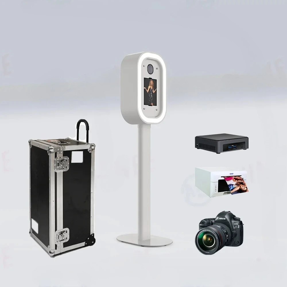 Newest Party Supplies High Class DSLR iPad 10.2-13 Inch All in One Shell Oval Photo Booth Machine With LED Ring Light