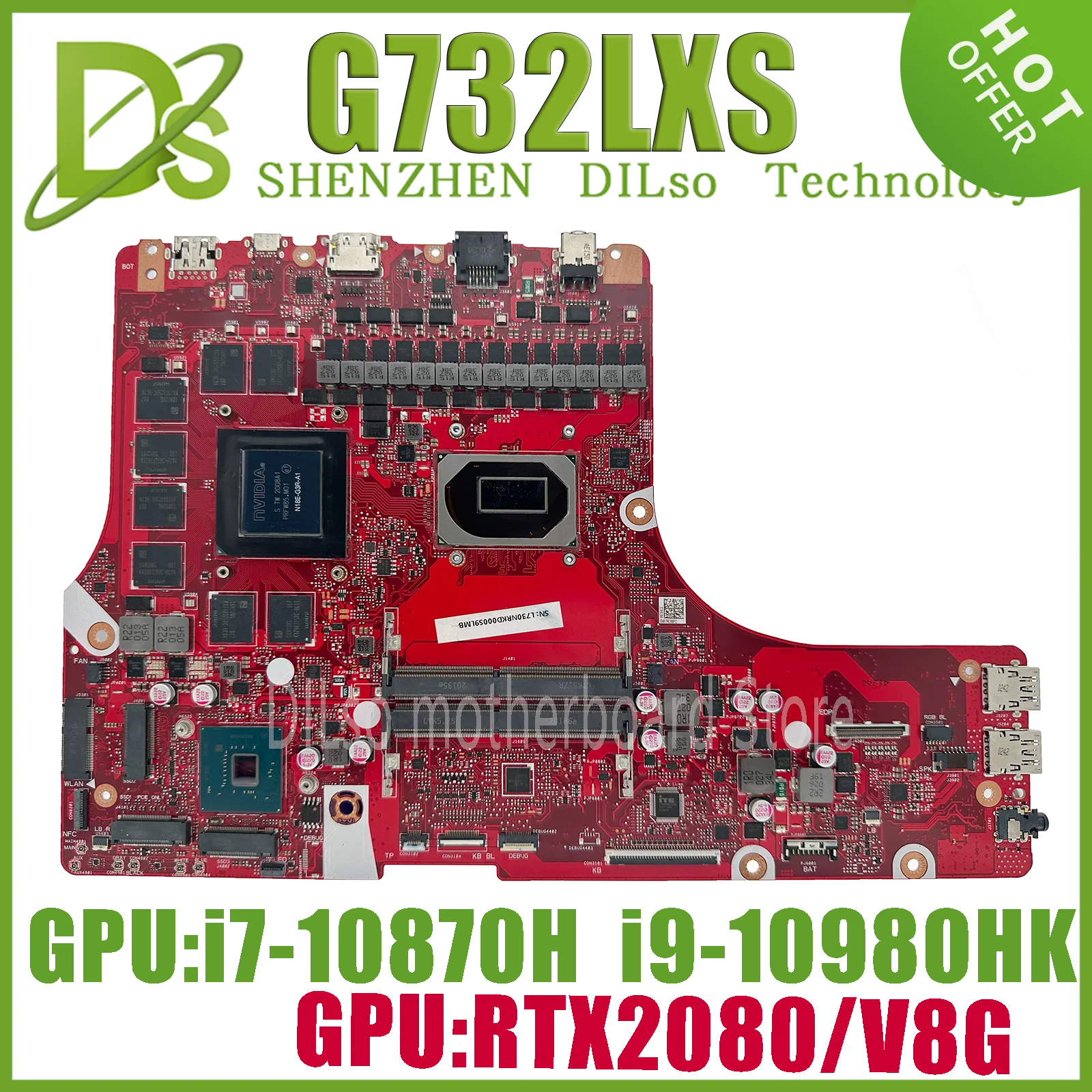 KEFU G732LXS Laptop Motherboard With i7-10850H i9-10980HK CPU RTX2080/V8G For ASUS ROG Strix Scar 17 G732L G732LXS Mainboard