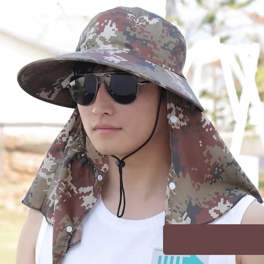 Fishing Hat With Mask Summer Sun Protection Wide Brim Women Men Camouflage Sun Cap Mountaineering Hunting Hiking Breathable Hats