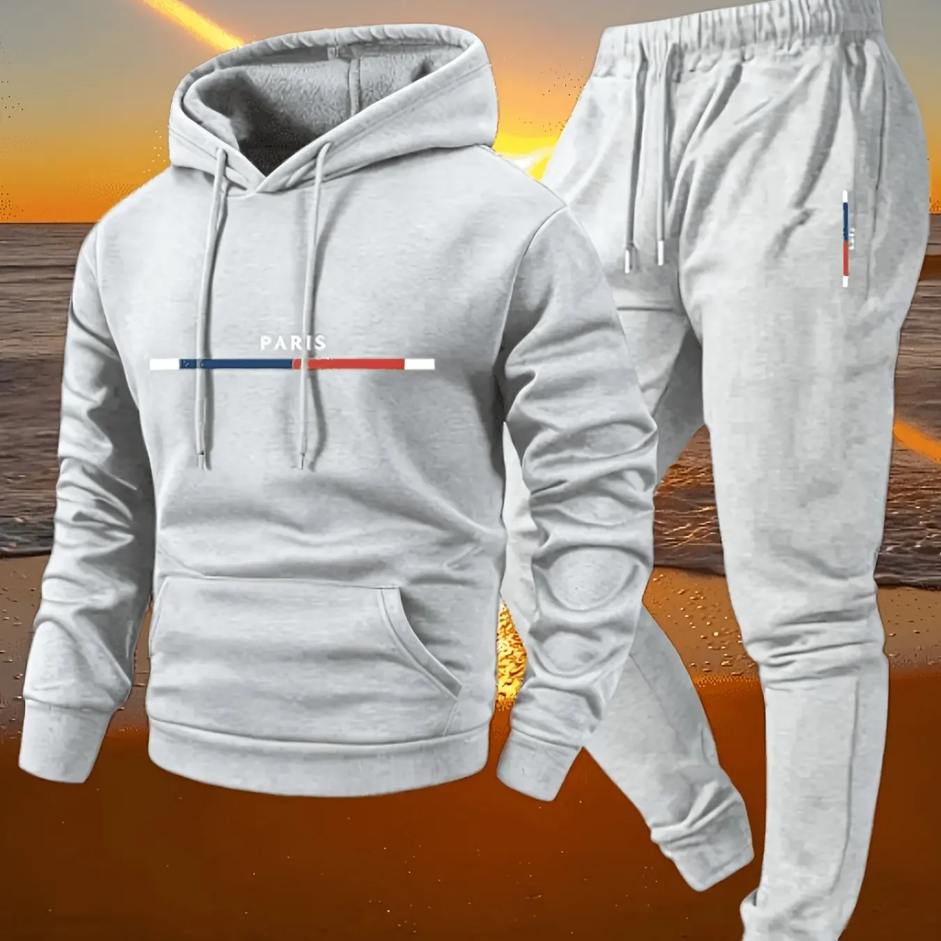 New autumn hoodie hooded set for men and women with line letter print, drawstring and pocket for daily warmth and comfort