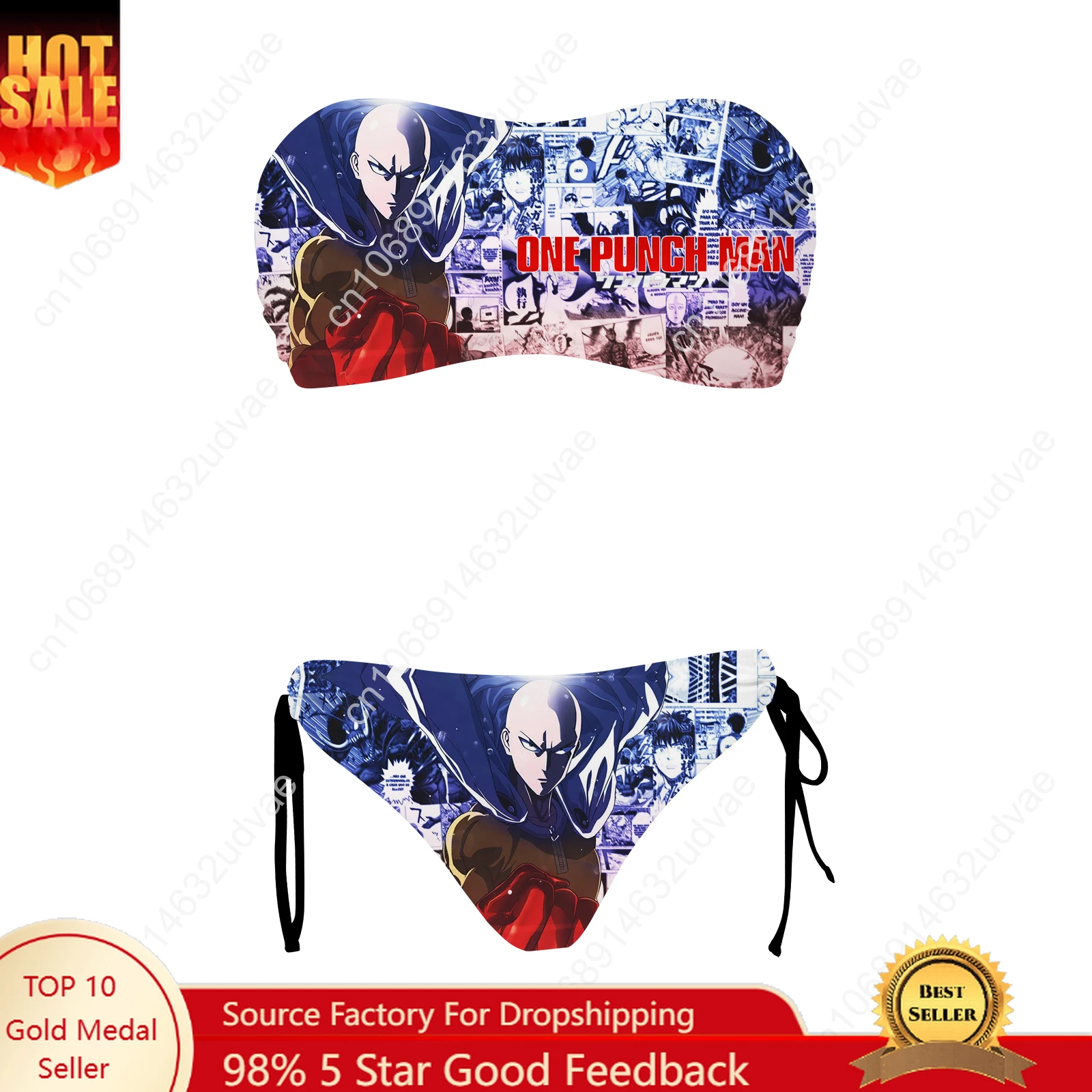 

One Punch Man Swimsuit Womens Drawstring Two Piece Set Bathing Suits Personalized Swimwear Pool Party Bikini Customize Beachwear