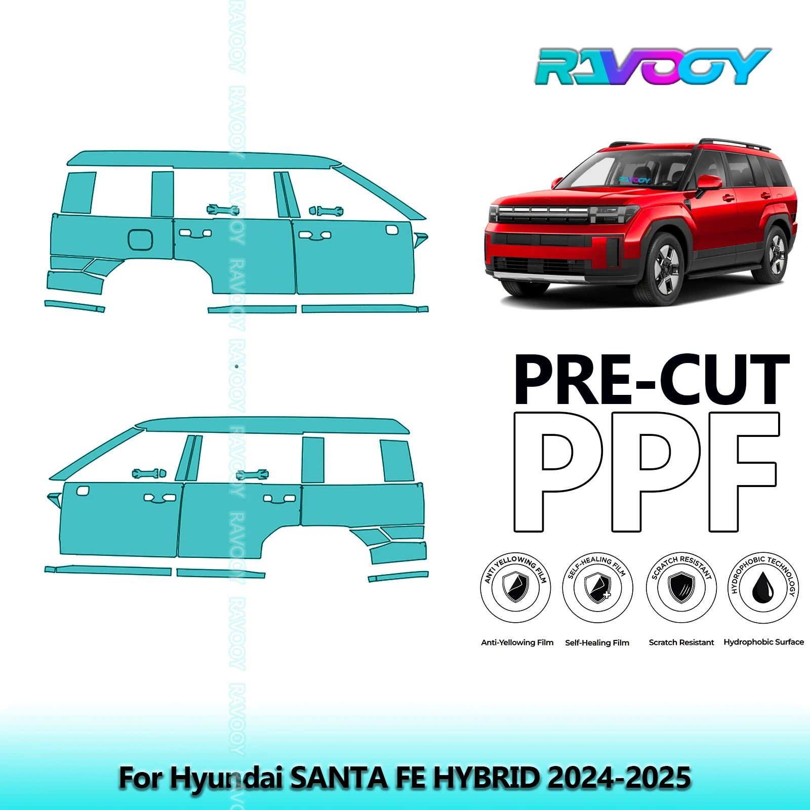 

For Hyundai SANTA FE HYBRID 2024-2025 8.5mil Clear Matte Pre-Cut PPF Door & A/B Pillar Kit TPU Paint Protection Film Set