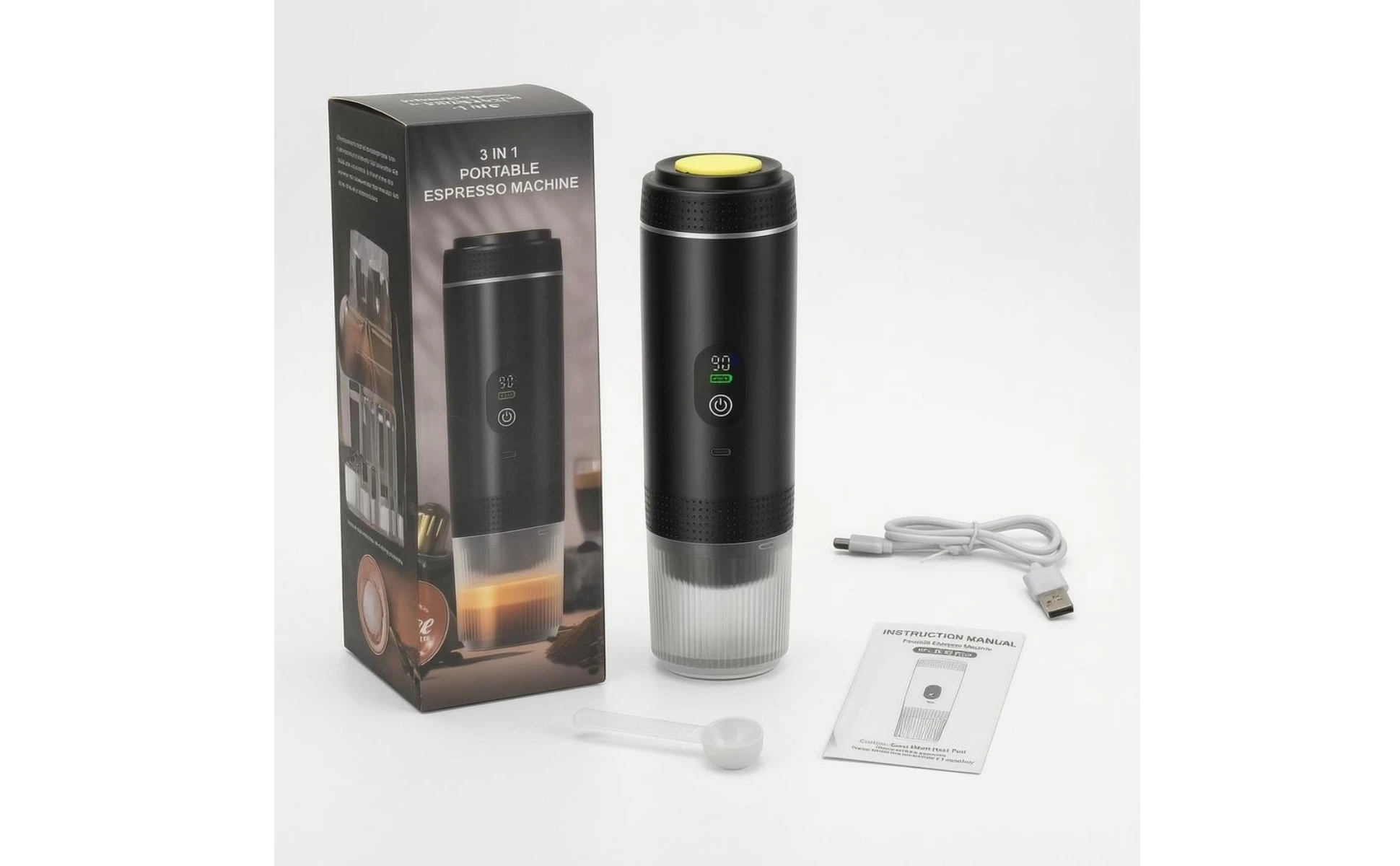 Portable Espresso Machine LED Display USB Rechargeable Espresso Machine Travel Coffee Brewer Transparent Chamber