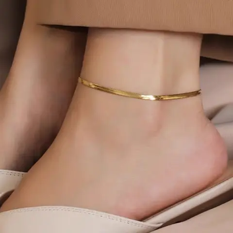 Women's Titanium Steel Snake Chain Anklet Minimalist Sleek Foot Jewelry Daily Party Valentine Gift