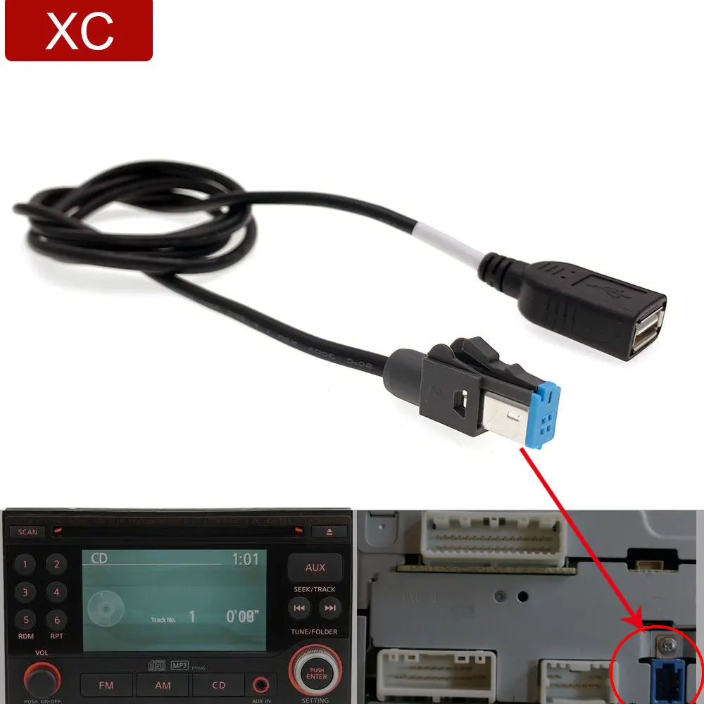 Car USB Aux In Audio Cable Adapter 4Pin Connector for Nissan Tiida New Teana Qashqai X-Trail Fit Extension Android