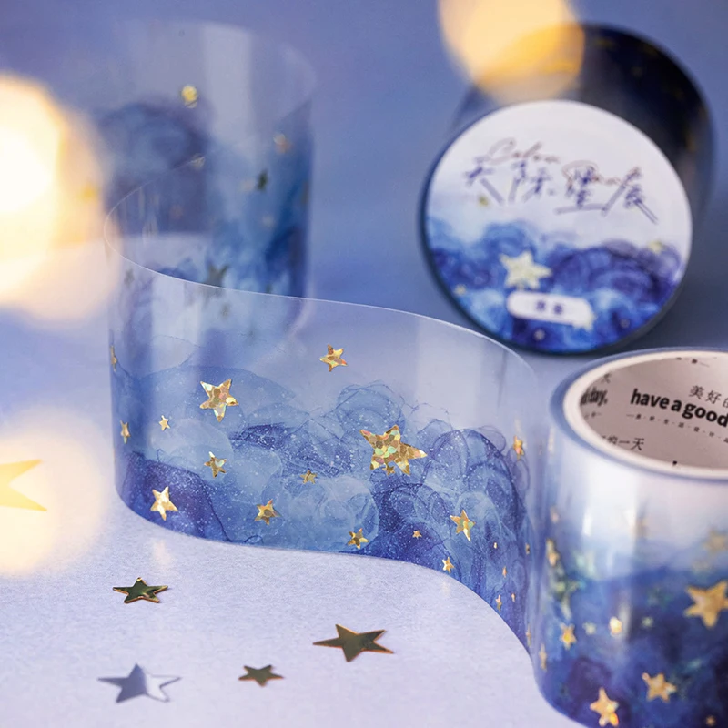 35mm * 2m Color Paradise Series Watercolor Dyeing Laser Gold PET Stickers Creative Collage DIY Diary Scrapbook Aesthetic Sticker