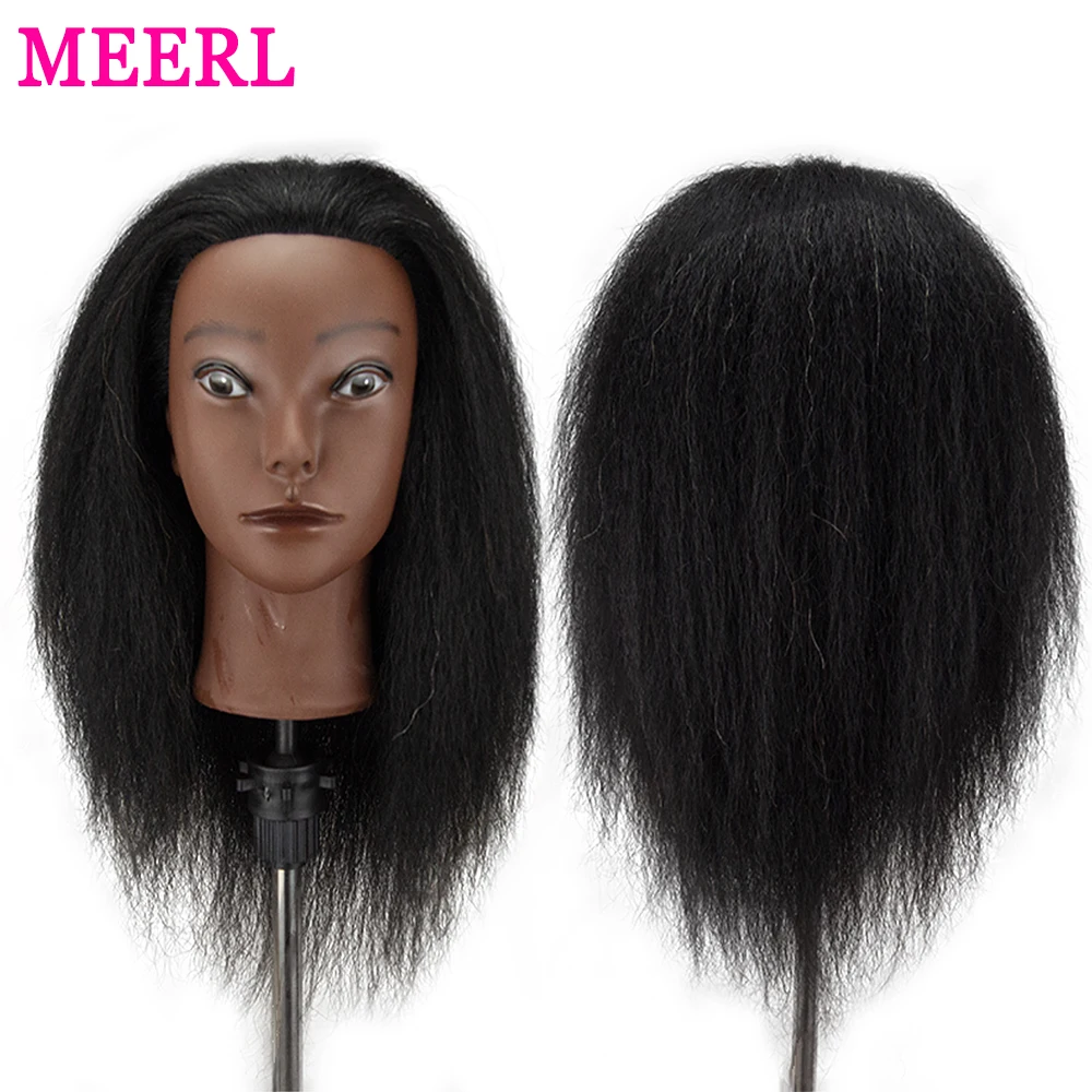 Afro Mannequin Head 100%Real Hair Styling Head Braid Hair Dolls Head For Practicing Cornrows And Braids With Table Clamp Stand