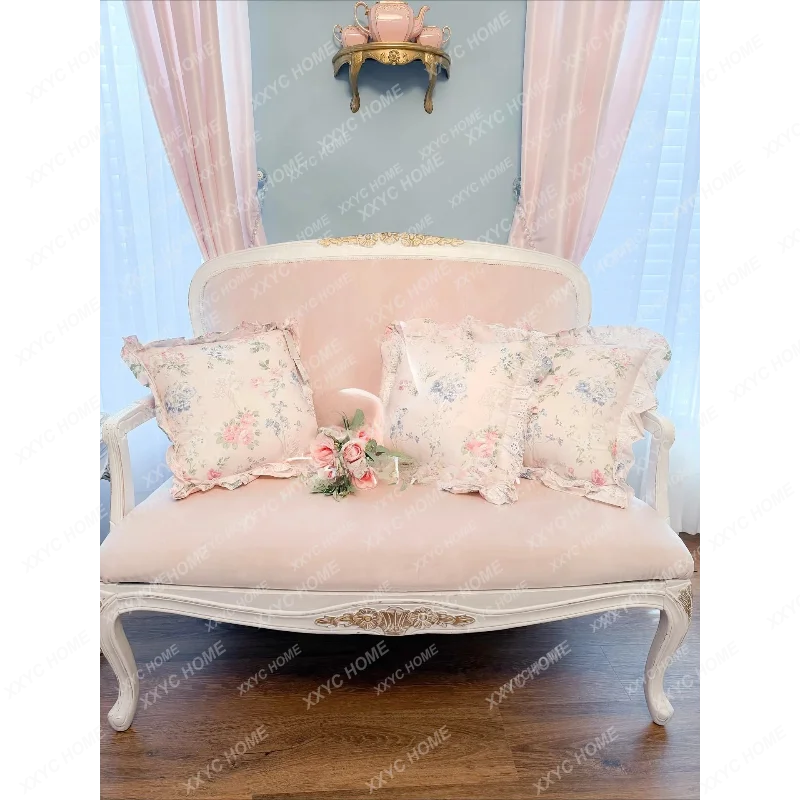 XX  retro solid wood carving flower double sofa chair  old gold painting living room villa furniture customization