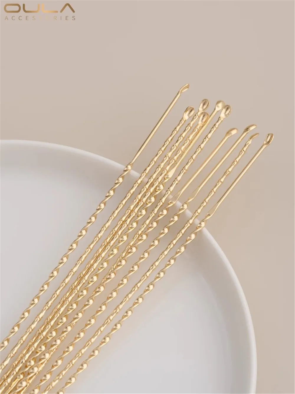 

14K Gold-Color Plated Hairpin Twisted Bamboo Straight Pole Hair Fork Handmade Diy Hair Accessories