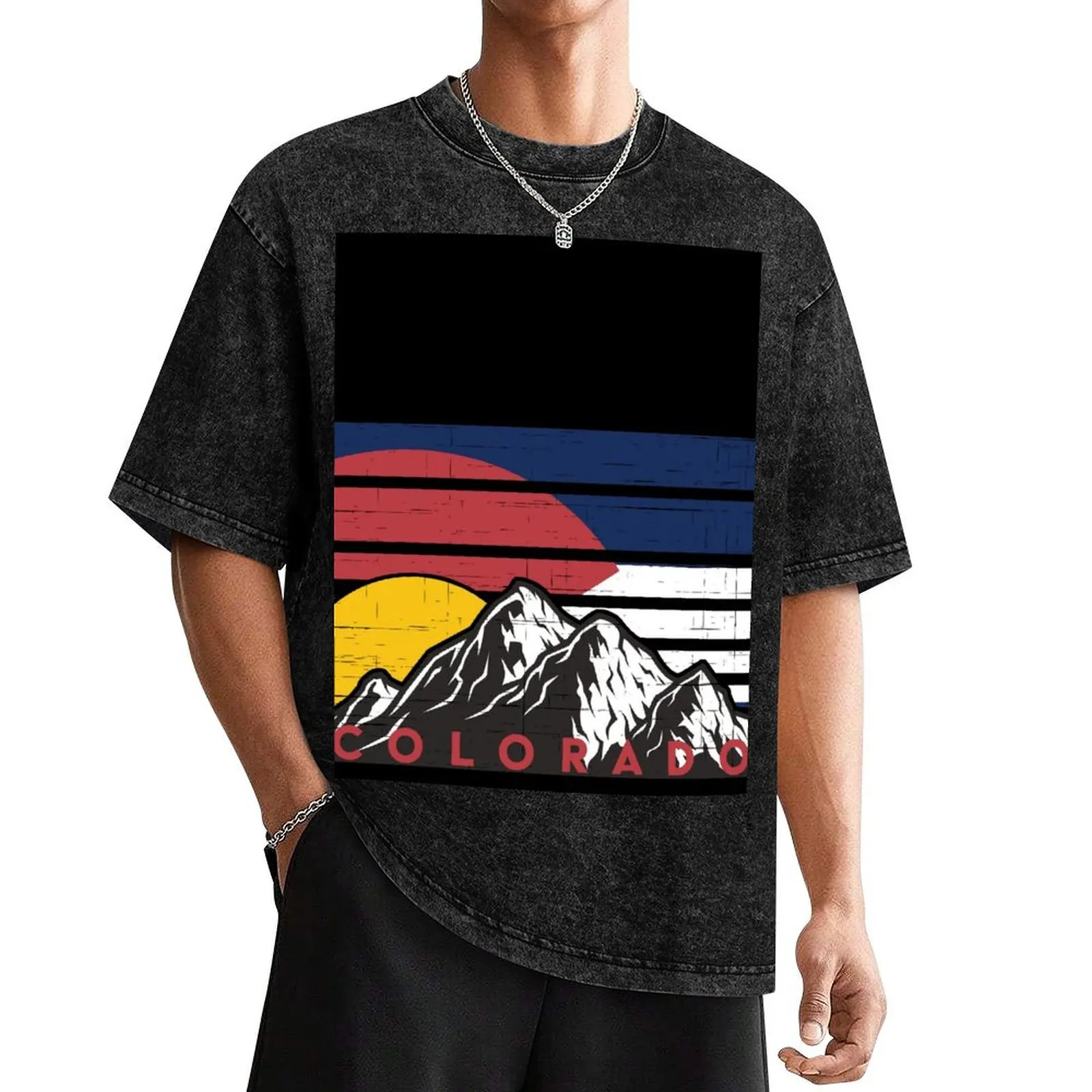 Colorado State Flag Retro Vintage Colorado Mountains T-Shirt oversized kawaii clothes heavy weight t shirts for men