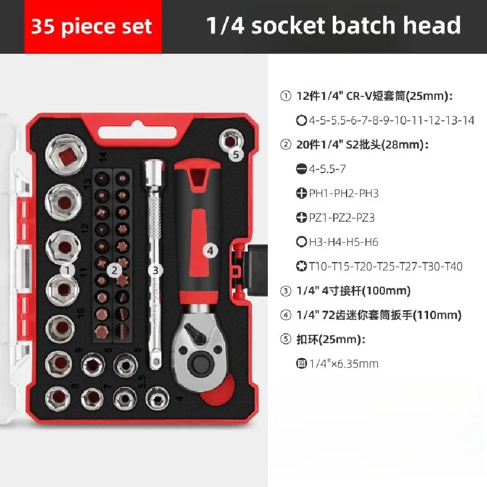 35pcs 72 tooth ratchet wrench, CR-V 1/4 