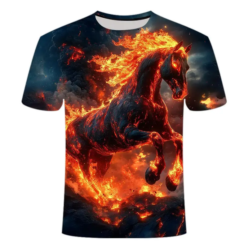 

Summer Short Sleeve 3D Printed Flame Horse Pattern T-shirt Fashion versatile Trend Top Kids Tshirt Men's Shirts Woman t-shirts