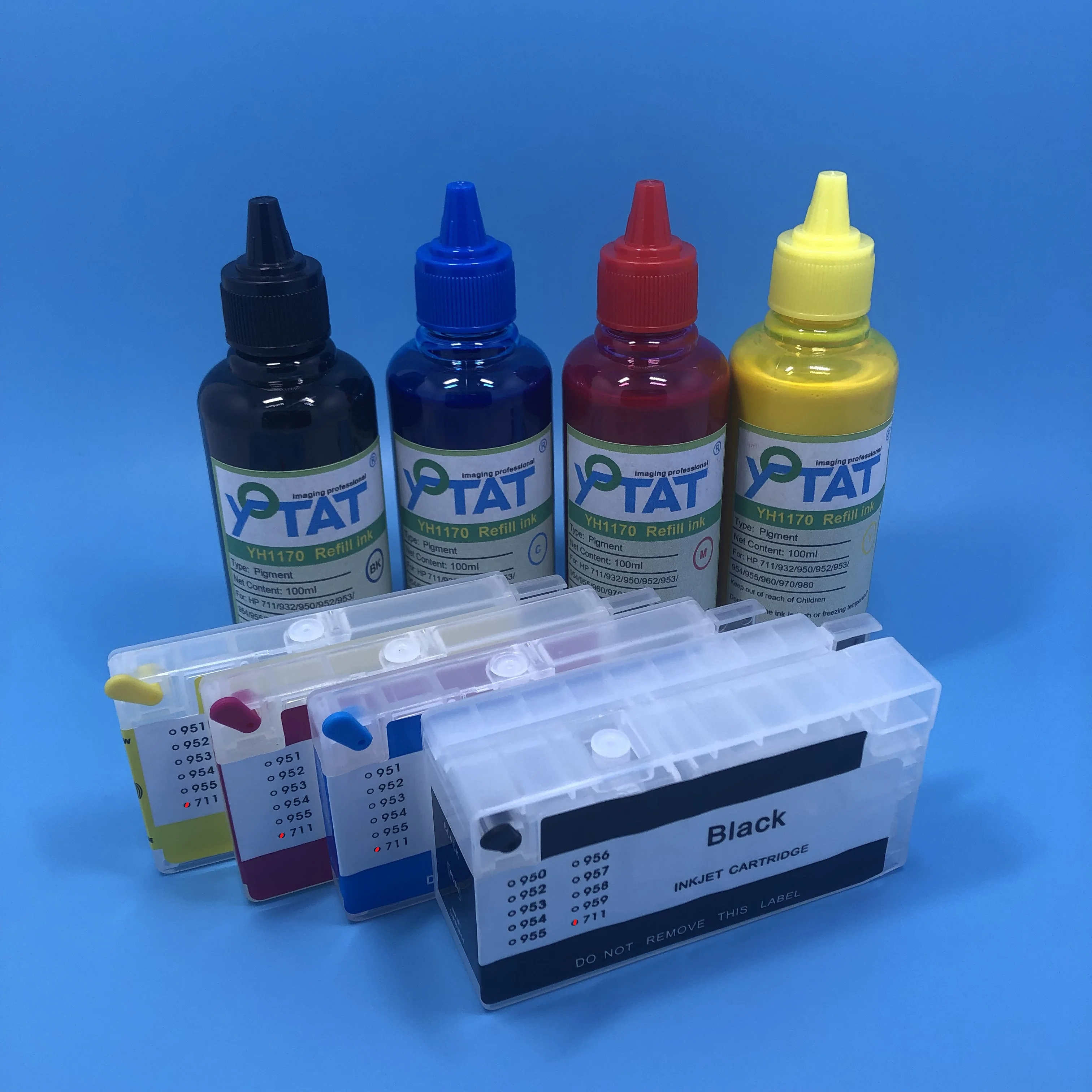 4Colors 100ml Pigment ink + Refillable 711 ink cartridge for HP711 HP711XL for HP Designjet T120 T520 T125 T130 T525 T530 inkjet