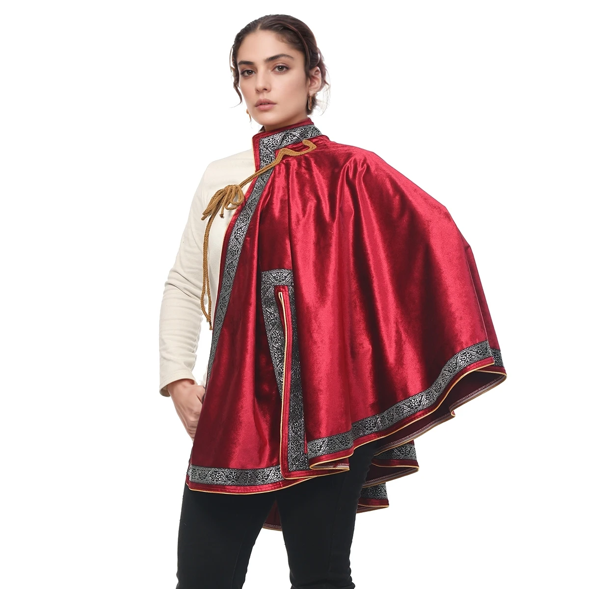 Capa de mosquetero Medieval para hombre y mujer, chal Steampunk, capa de samurái de medio hombro, capa de guerrero LARP, disfraz Medieval de Halloween