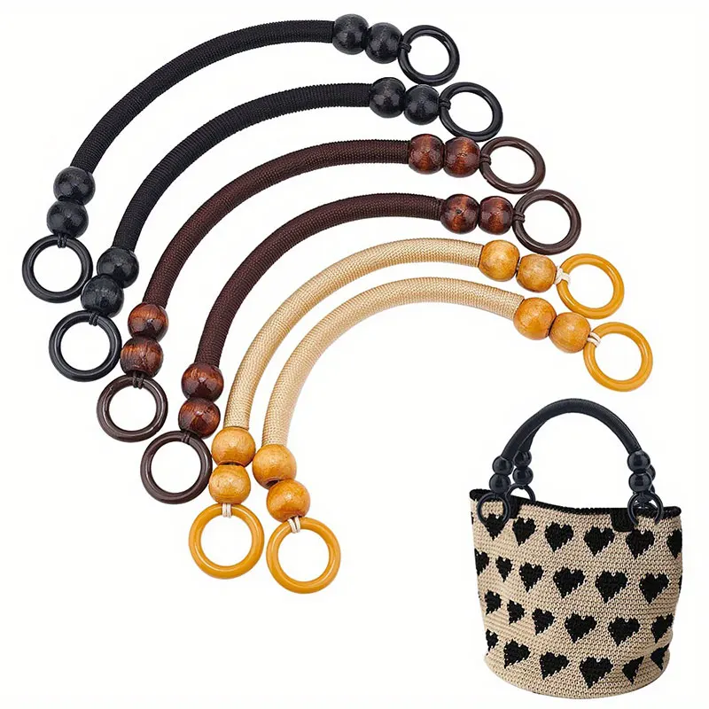 

DIY Wood Purse Handle Nylon Rope Braided Wooden Beads Wooden Beads Beading Handbag Carrying Handle Accessories