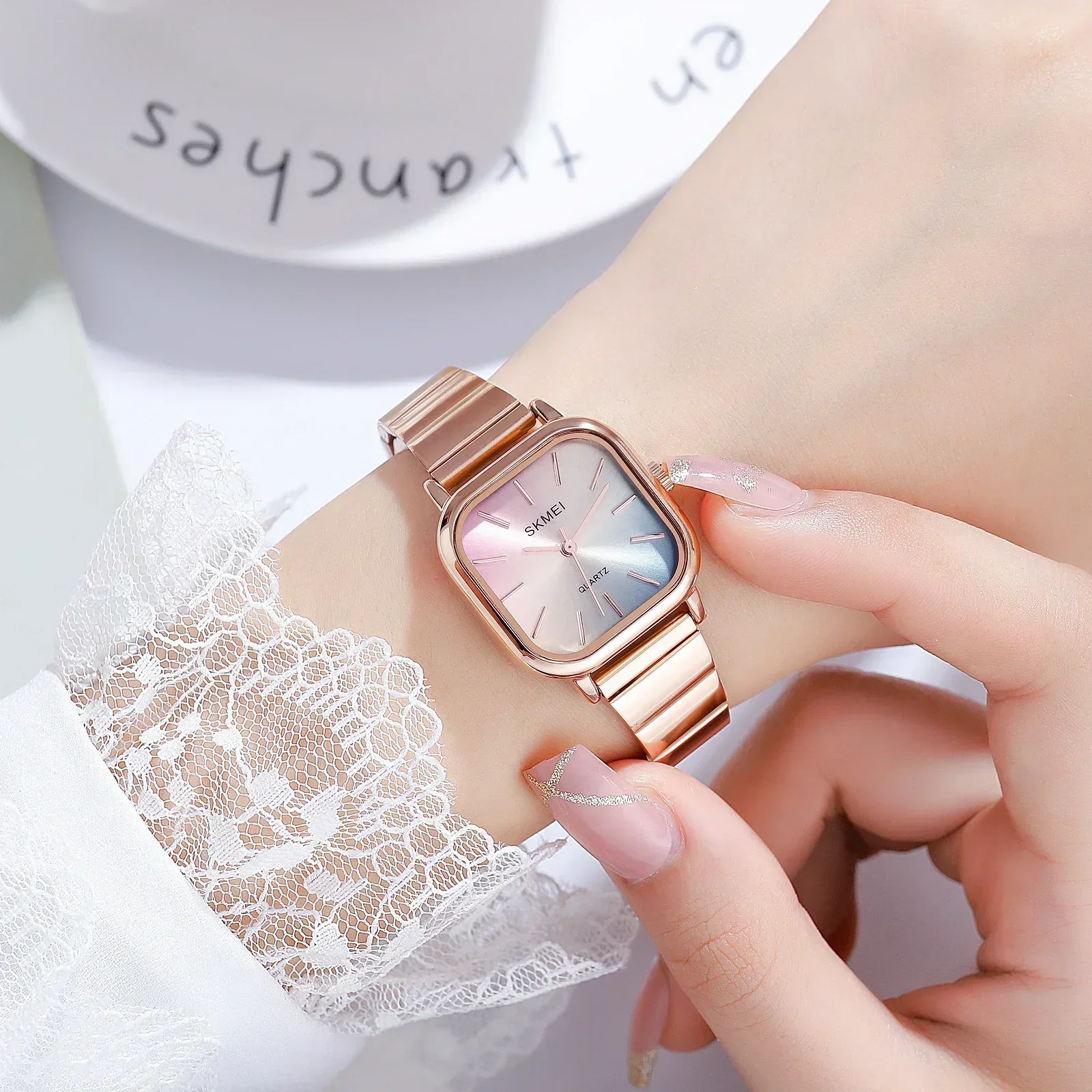 Relojes SKMEI 2190 para mujer y niña, reloj resistente al agua, reloj de pulsera de cuarzo con correa de acero inoxidable de lujo para mujer