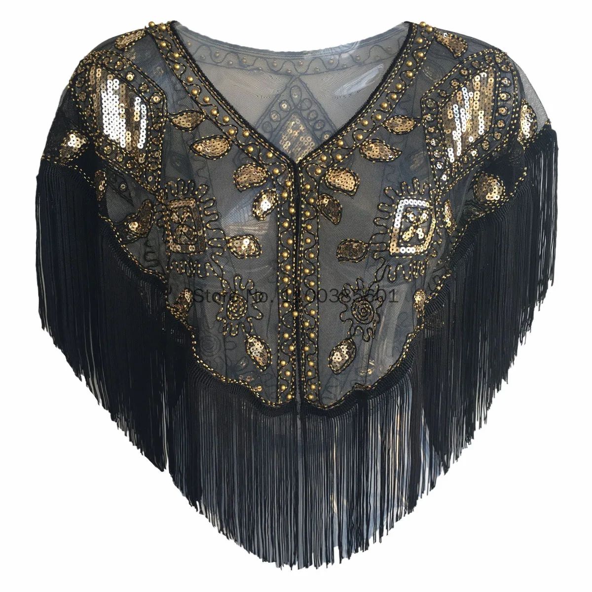 Vrouwen 1920S Mesh Sequin Wedding Cape Avond Shawl Wrap Kralen Cape Omzoomd Kwastje Great Gatsby Party Flapper Jurk accessorie