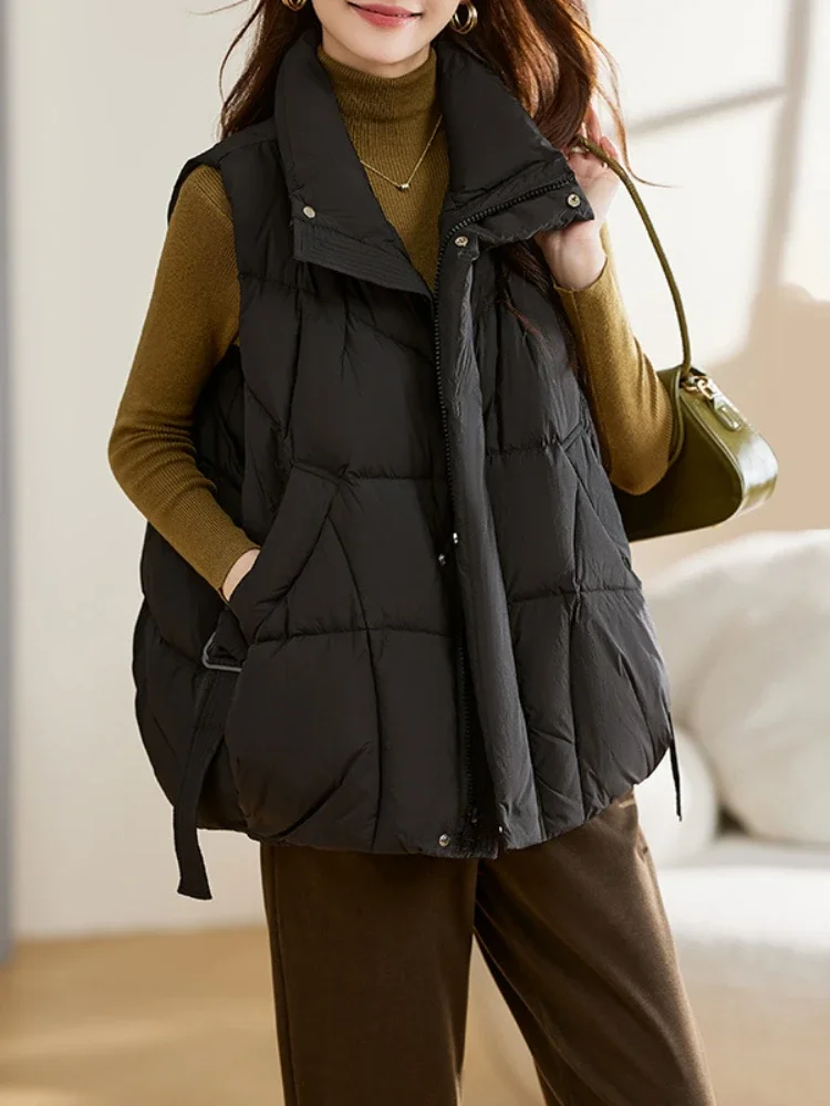 Женский пуховый жилет без рукавов, однотонные жилеты на молнии с карманами на пуговицах, куртка High Street с воротником-стойкой, толстая верхняя одежда, кардиган