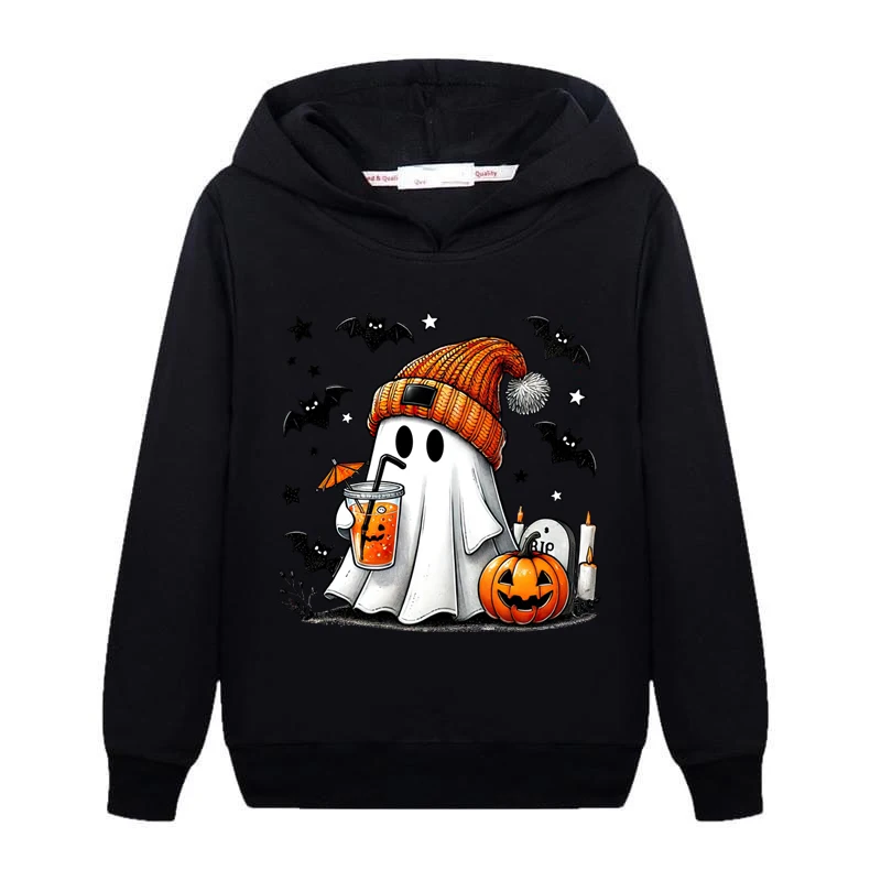 Halloween Ghost Pumpkin Bat Hoodies Autumn Winter Casual Sweatshirt Children Boys Girls Cool Halloween Hooded Hoodies