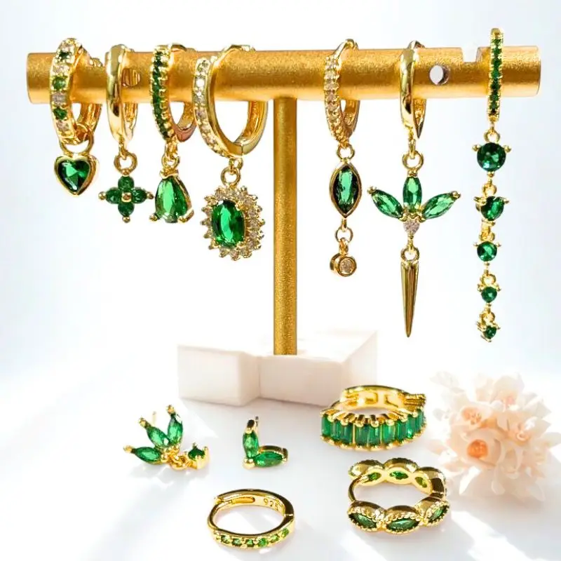 925 sterling zilveren naald groene zirkoon gouden oorbellen hart hoepel oorbellen voor vrouwen delicate oorknopjes luxe sieraden geschenken