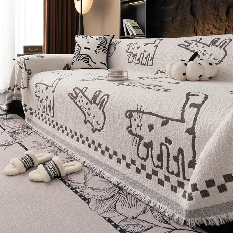 Sofa Cover Cute Cartoon Cat Plush Anti Slip Universal Sofa Cushion Four Seasons Home Textile Decorative Sofa Protector