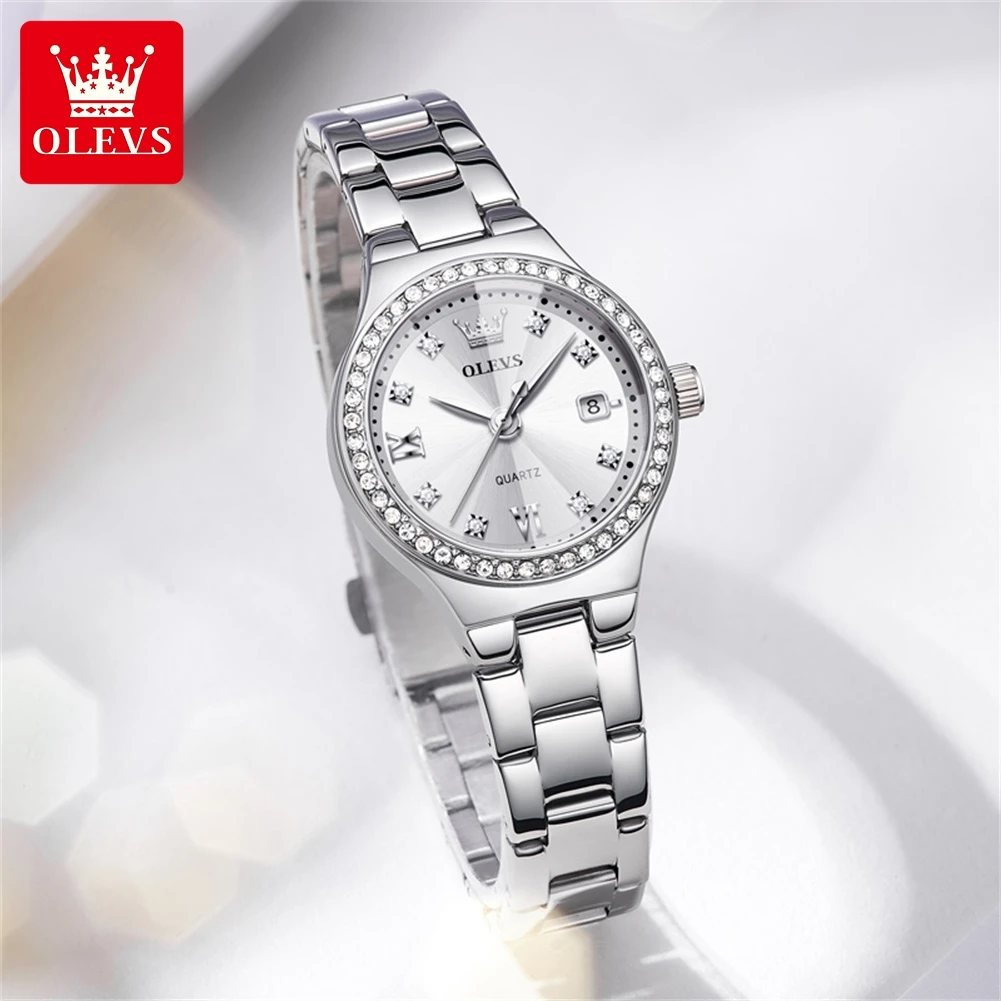 OLEVS 5628 Brand Original Authentic Watch for Woman Gift Box British Women's Watch with Steel Band and Diamonds