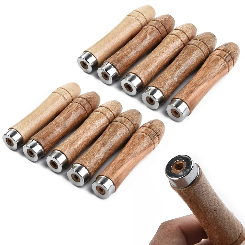 

10Pcs 90mm / 3.54" Wooden File Handles Strong Metal Collar 4mm Hole For Metal File/Wood Rasp/Screwdrivers/Hand Drills Tool