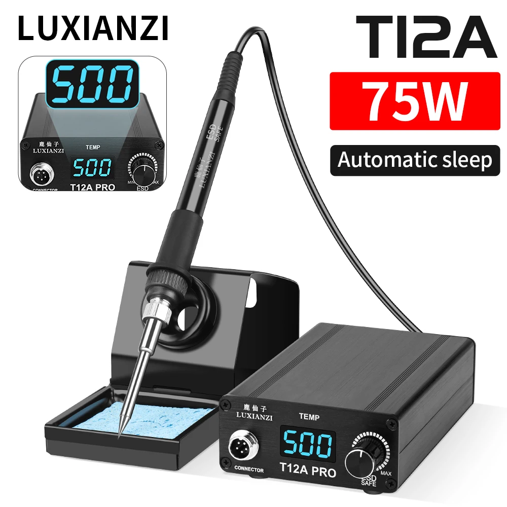 LUXIANZI 75w T12 Digital Soldering Station BGA PCB IC Repair Rework Welding Tool Automatic sleep Quick Heating Solder iron Tip