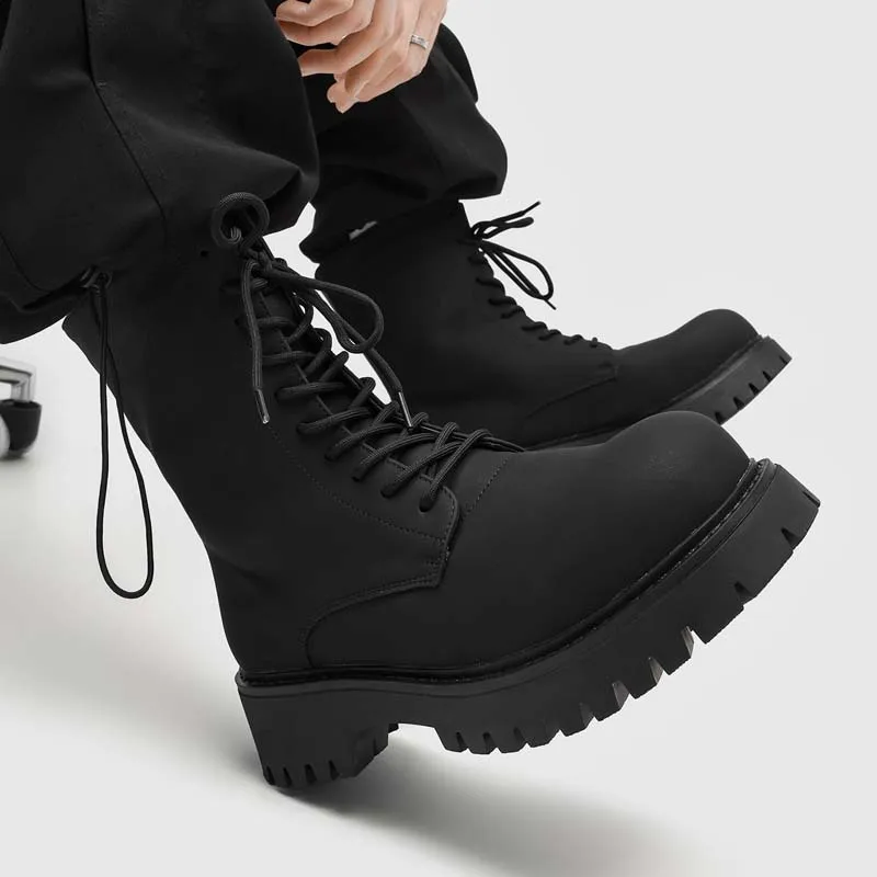 

High Quality Men's High Top Boots Fashion Retro British Style Tooling Men's Boots Outdoor Comfort Motorcycle Boots Botas Hombre