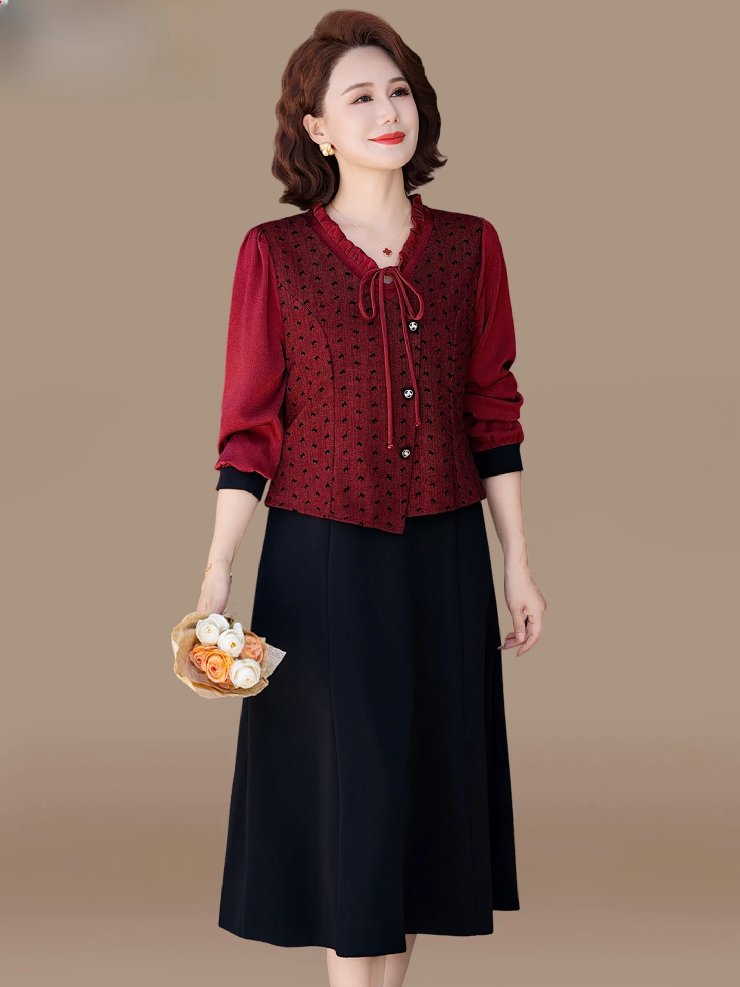 

Модное женское платье миди с V-образным вырезом для осенних свадеб, свободного кроя, из полиэстера, для женщин 40-49 лет